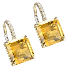 Citrine Diamond Drop Earrings in 14 Karat Yellow Gold 