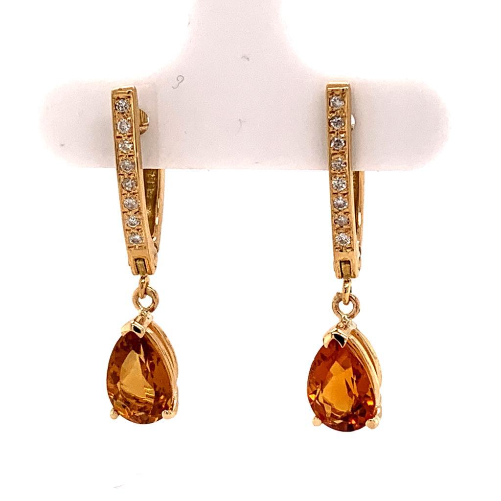 Citrin-Diamant-Ohrringe 14k Gelbgold 3,79 TCW Damen zertifiziert (Tropfenschliff) im Angebot