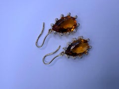 Boucles d'oreilles citrine diamant or 18KT pendantes