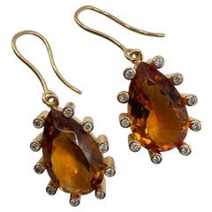 Boucles d'oreilles citrine diamant or 18KT pendantes