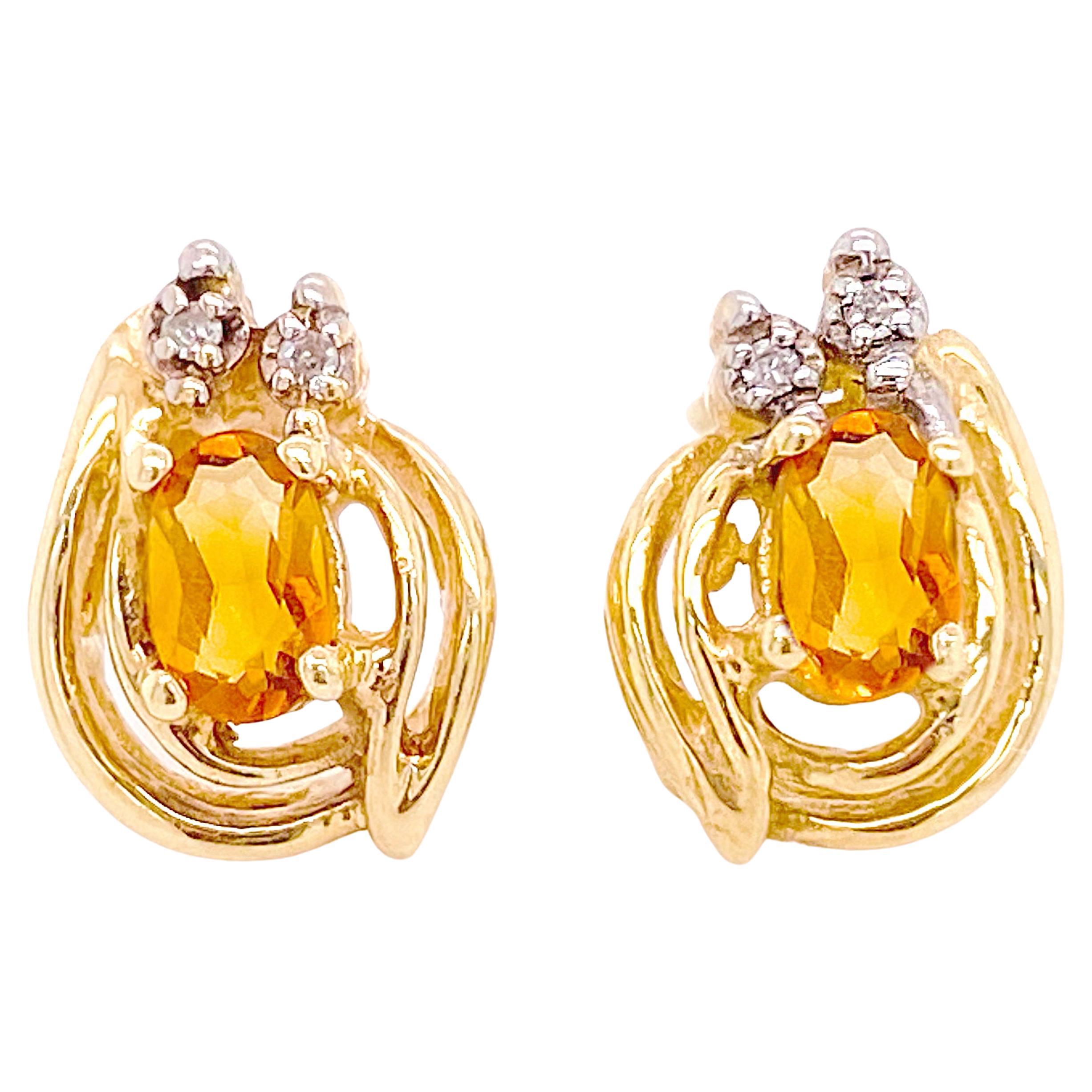 Citrine Diamond Earrings Gold Citrine w Genuine Diamond Accents in 14k Gold Stud