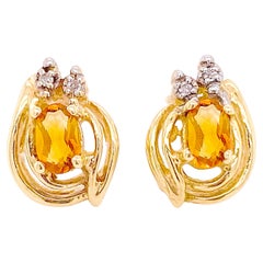 Citrine Diamond Earrings Gold Citrine w Genuine Diamond Accents in 14k Gold Stud