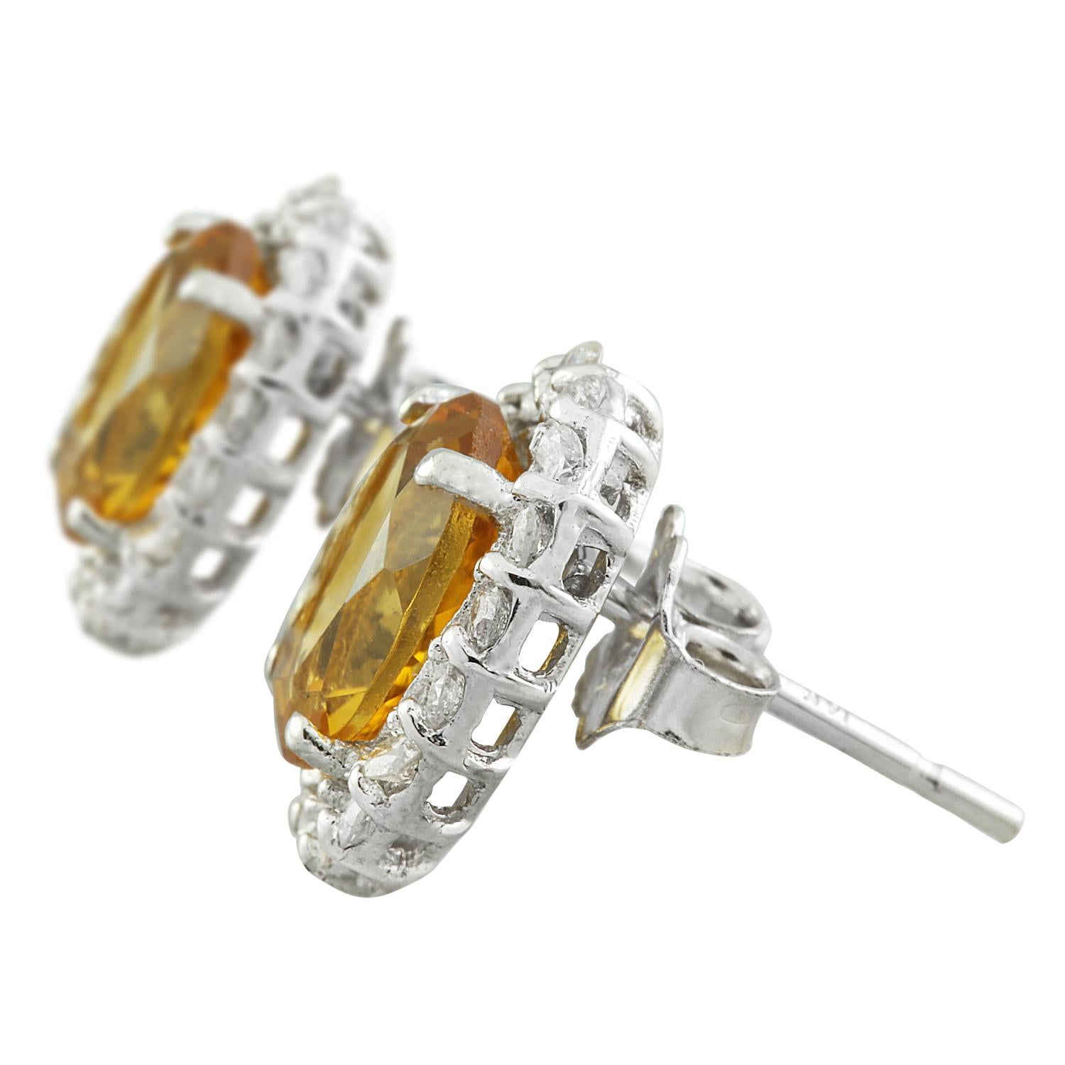 Citrine Diamond Earrings In 14 Karat White Gold In New Condition For Sale In Los Angeles, CA