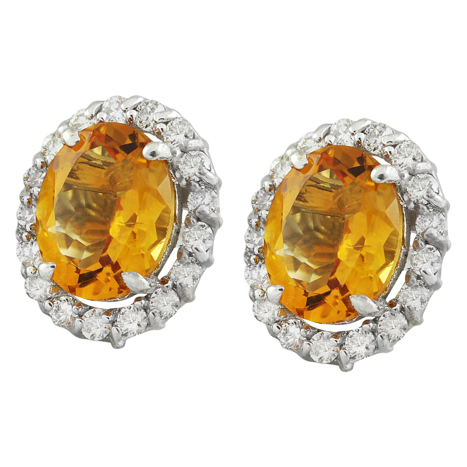 Women's Citrine Diamond Earrings In 14 Karat White Gold For Sale