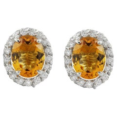 Citrine Diamond Earrings In 14 Karat White Gold