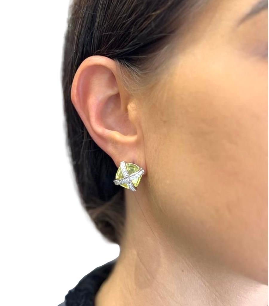 Citrine & Diamond Earrings In 14k White Gold For Sale 3
