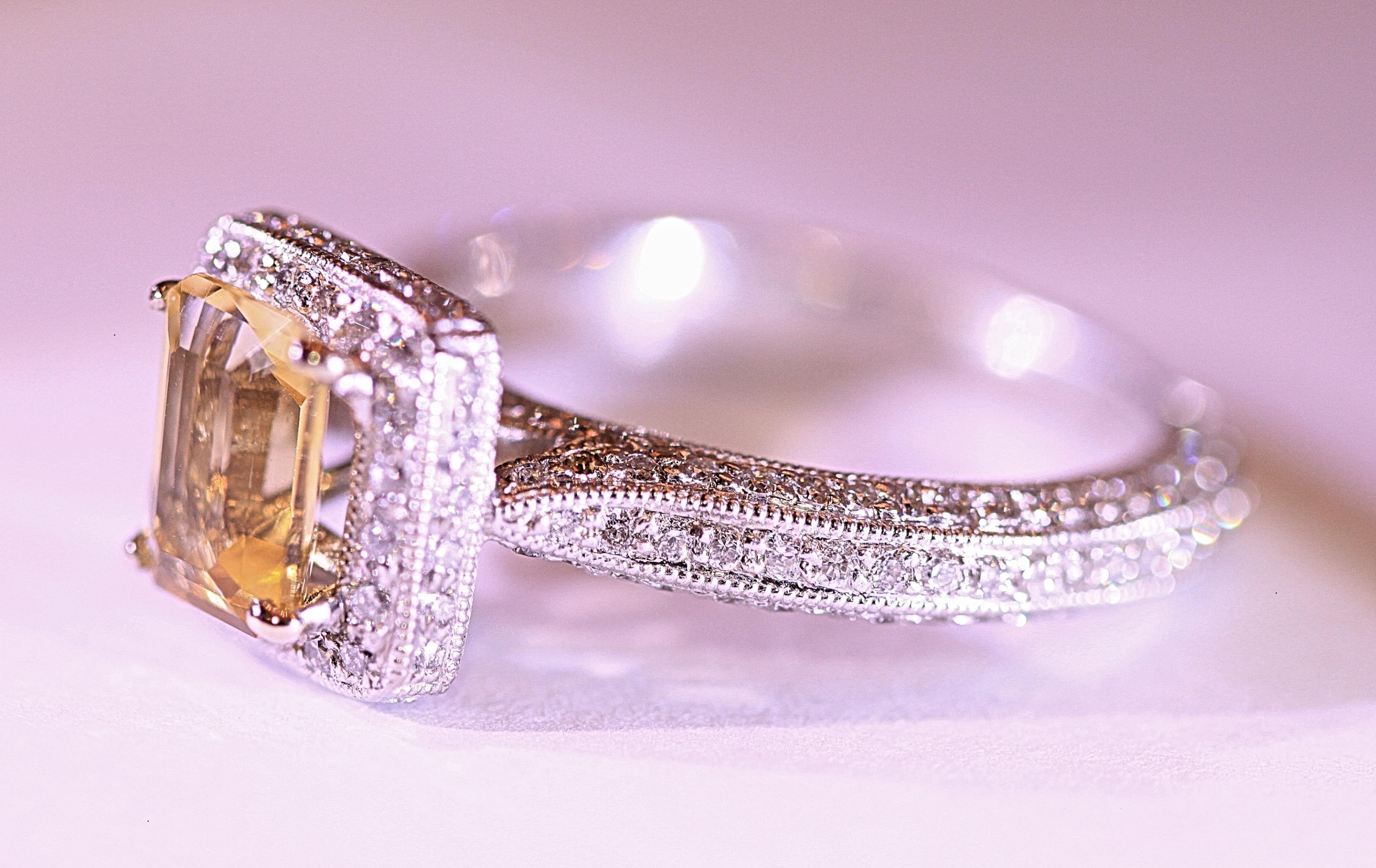 Contemporary Citrine Diamond Engagement Ring Fashion Ring 18 Karat White Gold For Sale