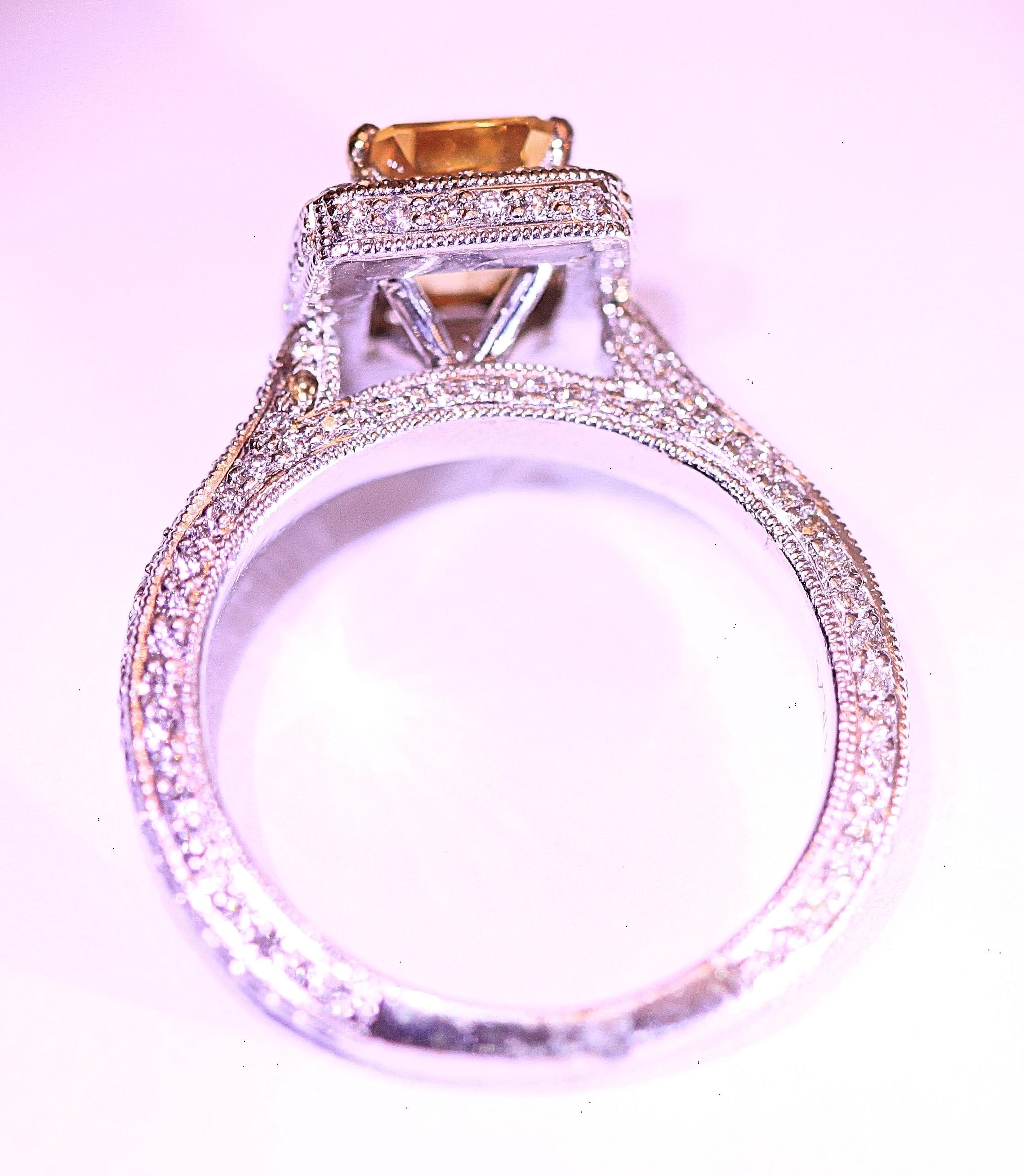 Citrine Diamond Engagement Ring Fashion Ring 18 Karat White Gold In New Condition For Sale In Melbourne, FL