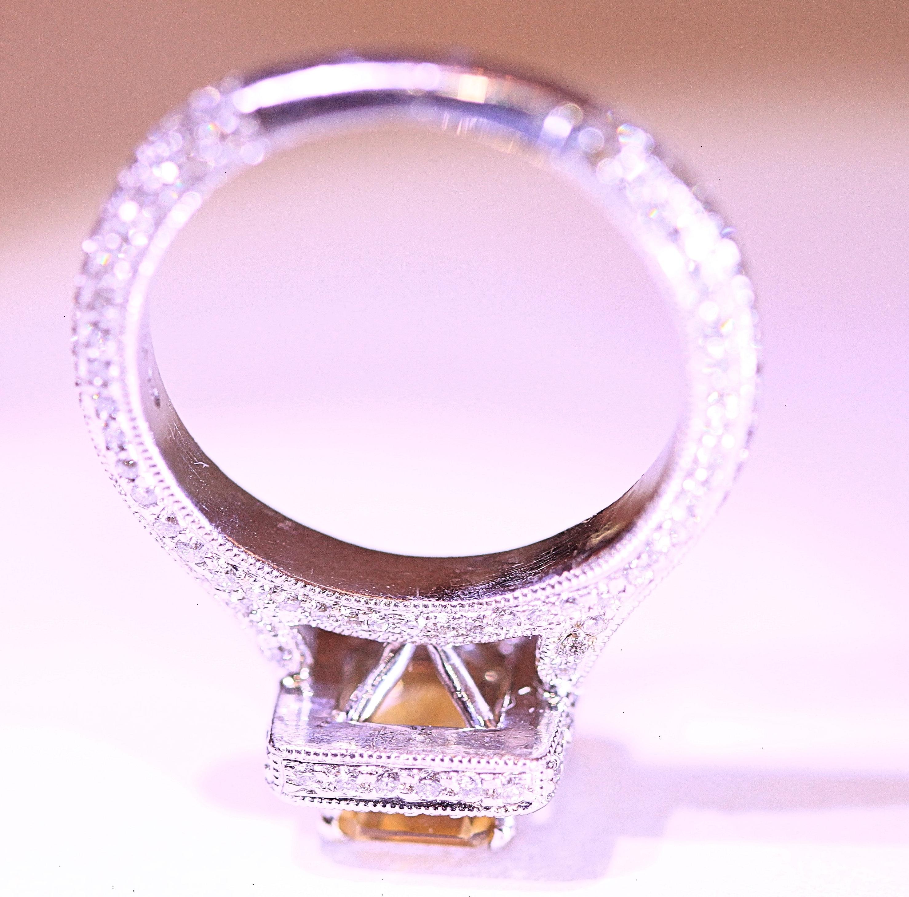 Women's Citrine Diamond Engagement Ring Fashion Ring 18 Karat White Gold For Sale
