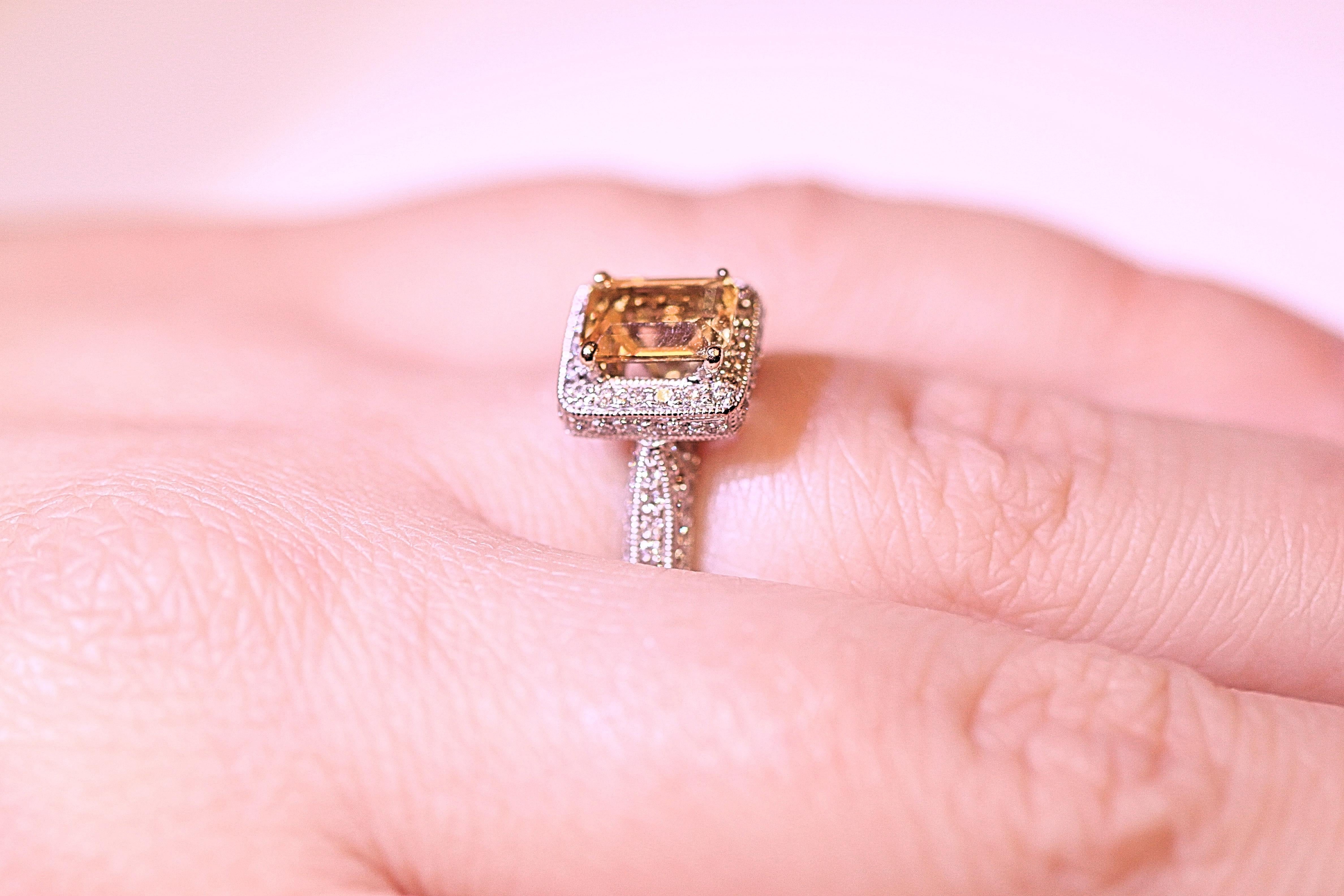 Citrine Diamond Engagement Ring Fashion Ring 18 Karat White Gold For Sale 2