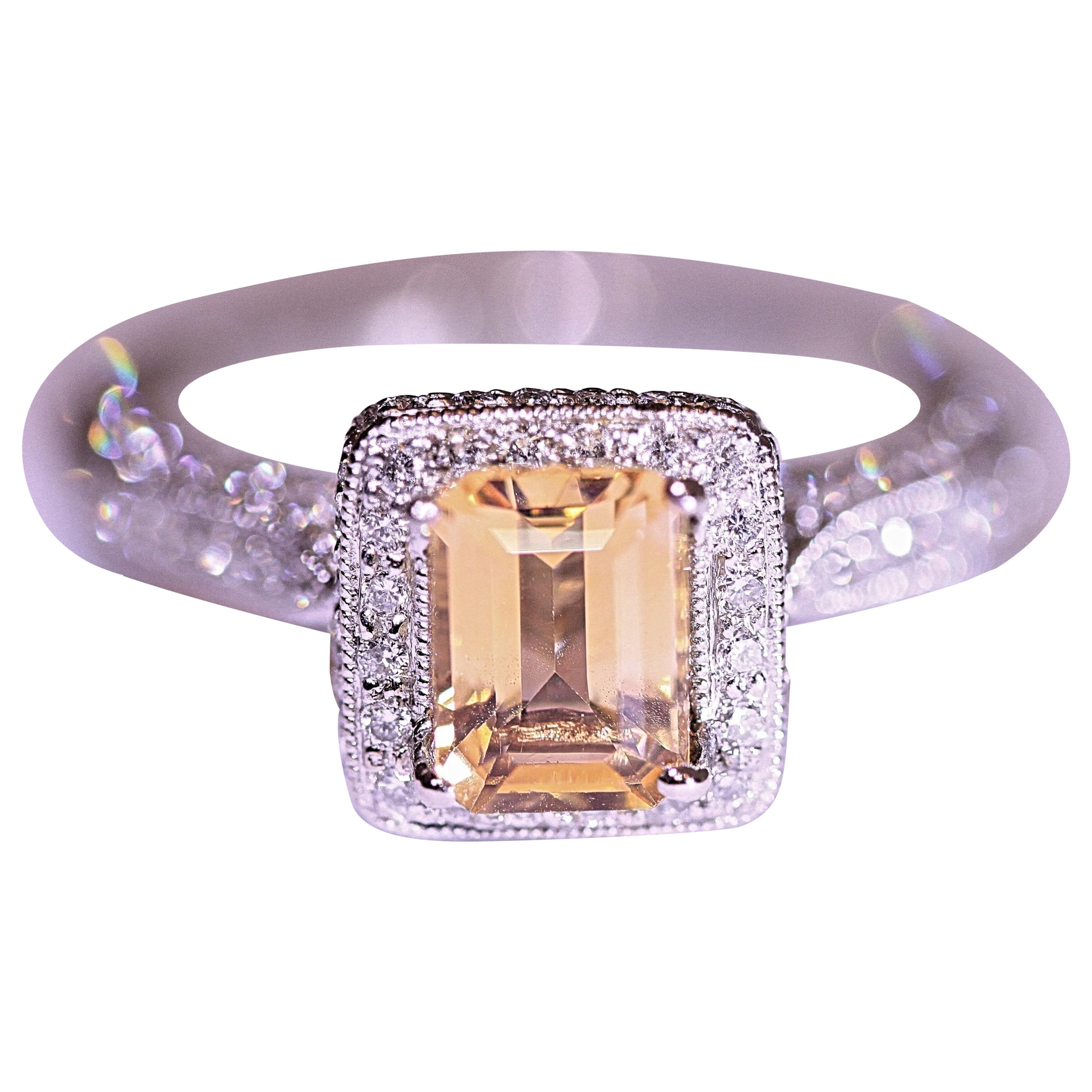 Citrine Diamond Engagement Ring Fashion Ring 18 Karat White Gold For Sale