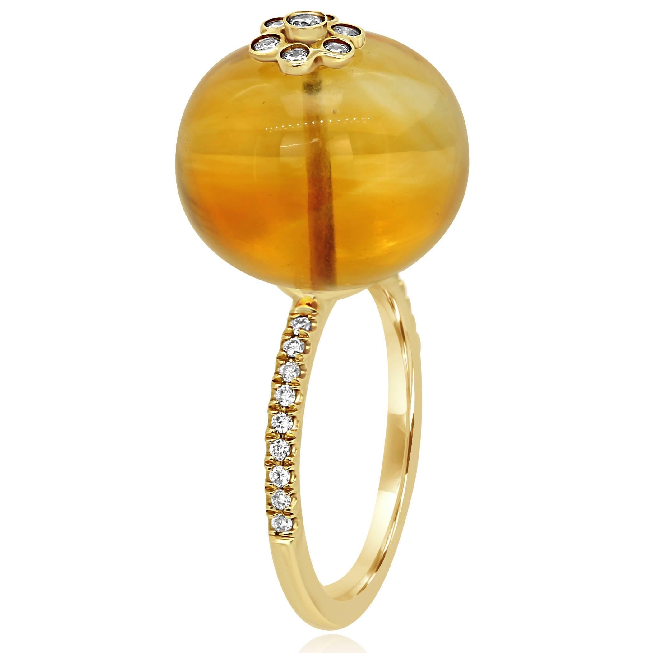 Contemporary Citrine Diamond Globe Gold Fashion Cocktail Ring