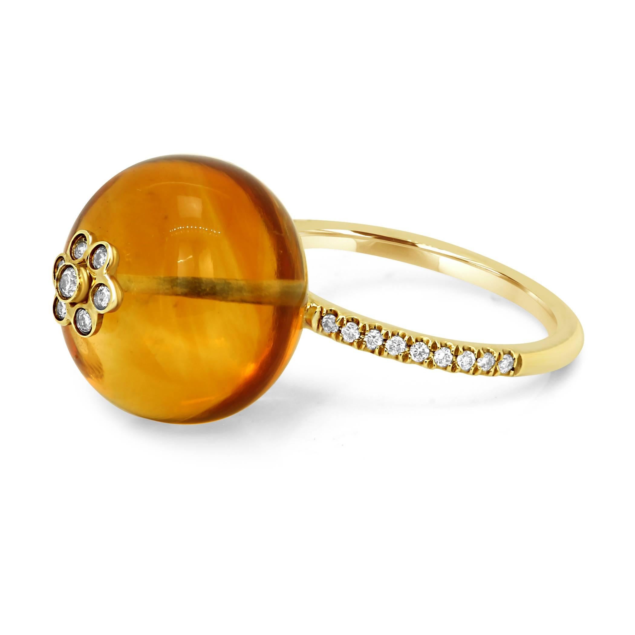 Women's Citrine Diamond Globe Gold Fashion Cocktail Ring
