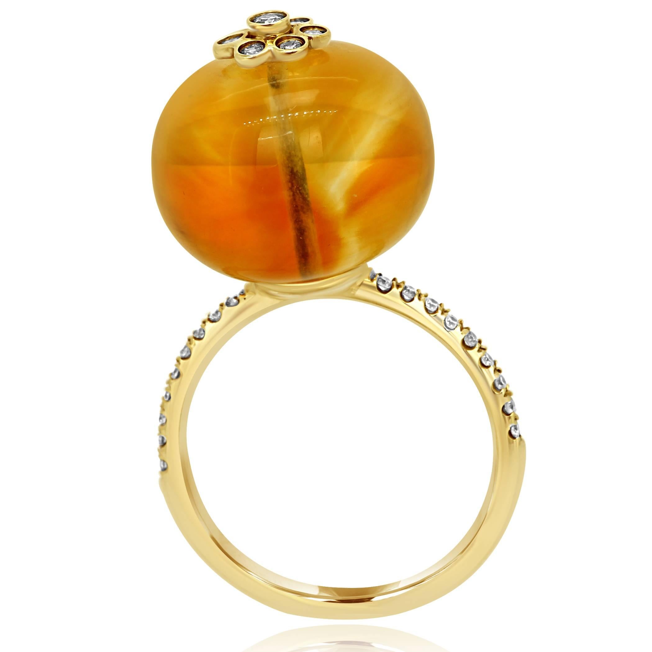 Citrine Diamond Globe Gold Fashion Cocktail Ring 1