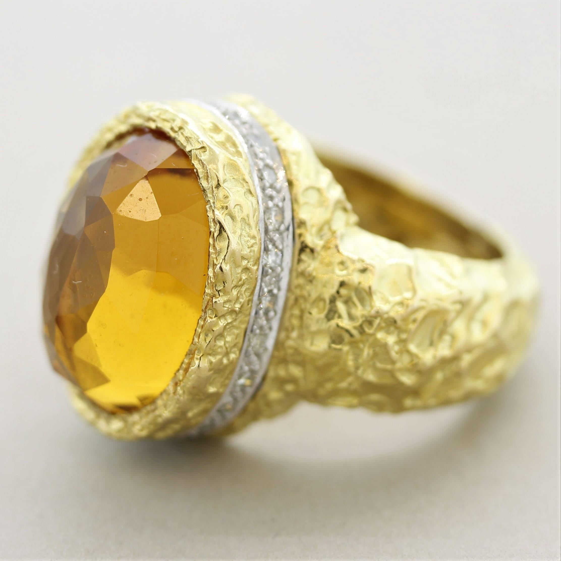 Oval Cut Citrine Diamond Gold Dome Cocktail Ring For Sale