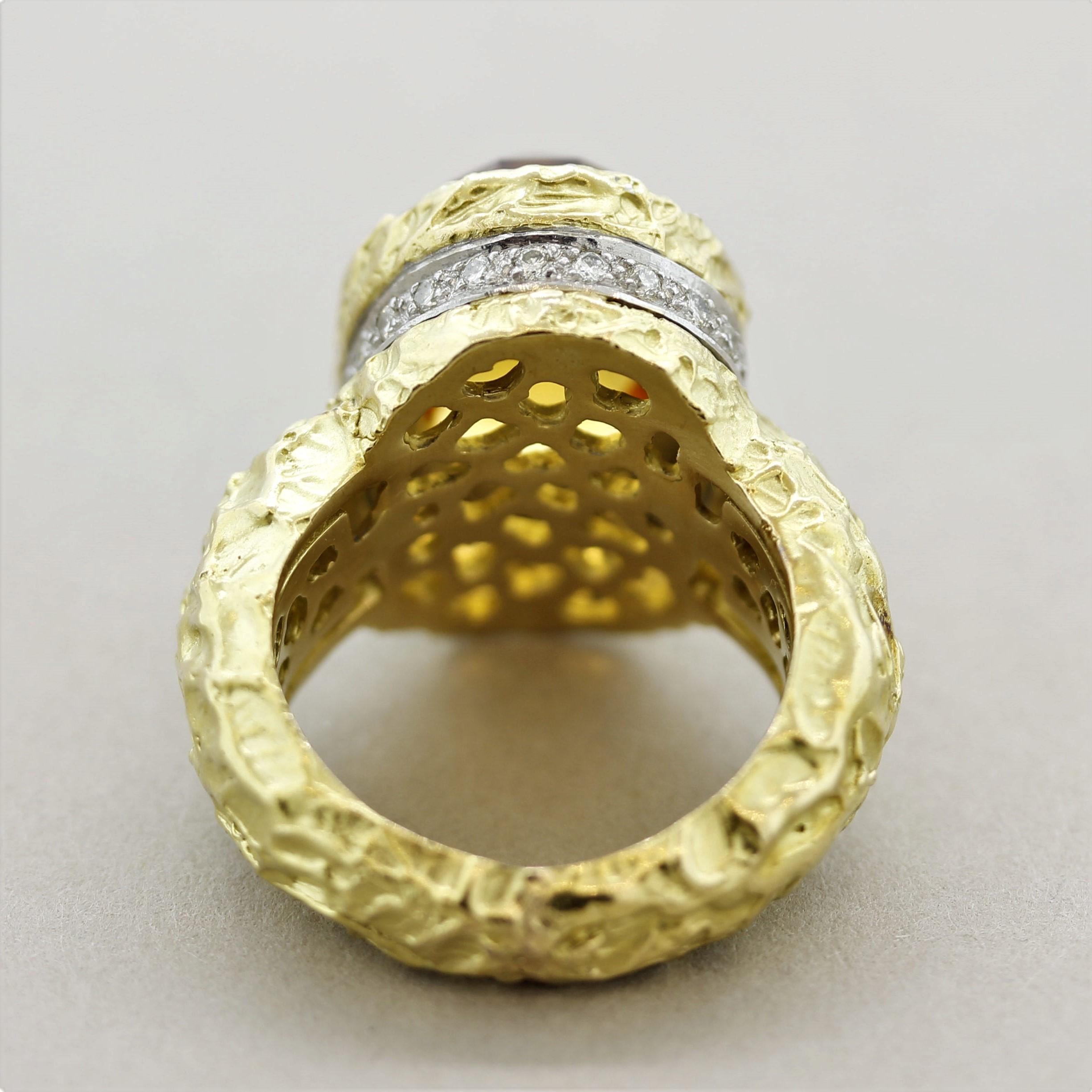 Citrine Diamond Gold Dome Cocktail Ring In New Condition For Sale In Beverly Hills, CA
