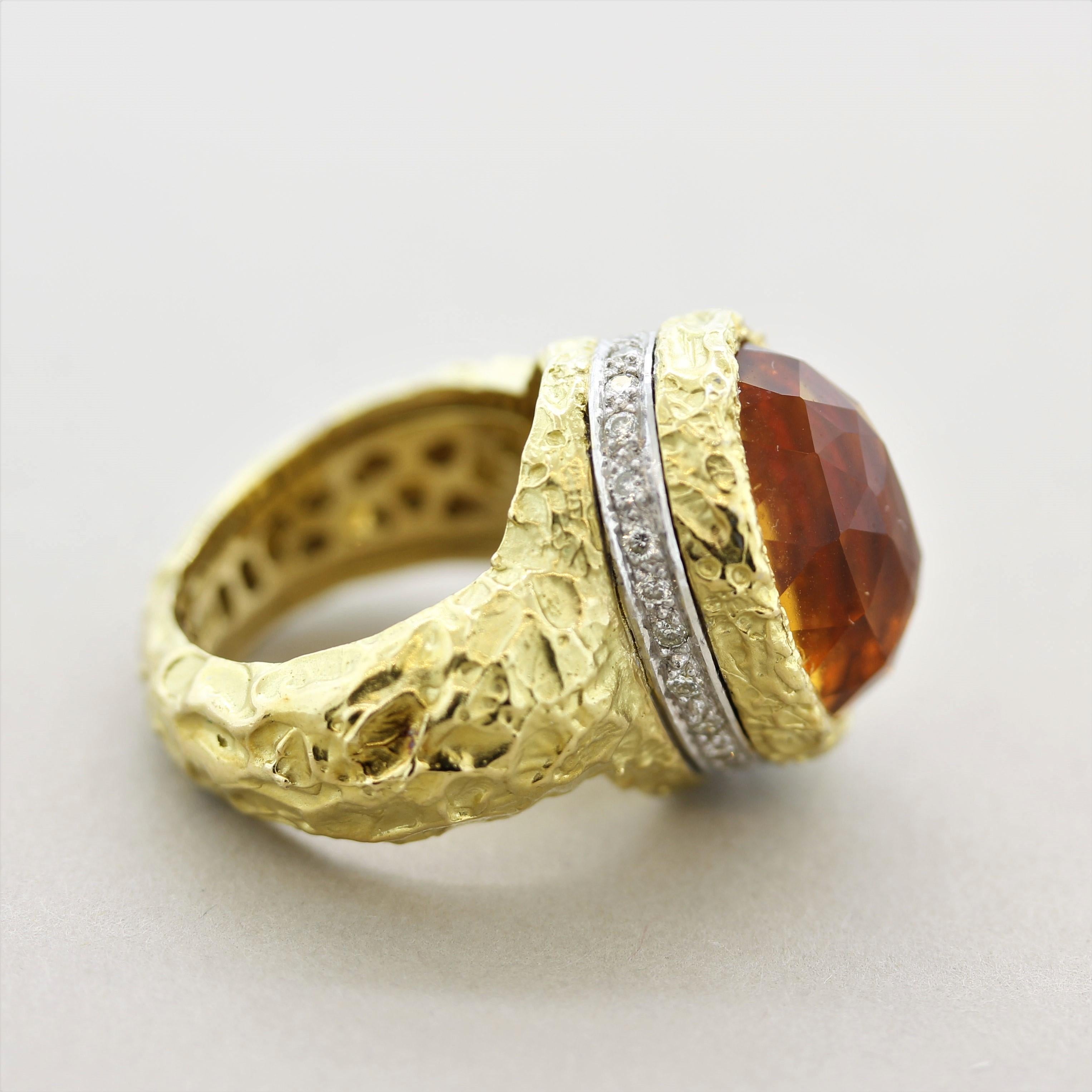 Women's Citrine Diamond Gold Dome Cocktail Ring For Sale
