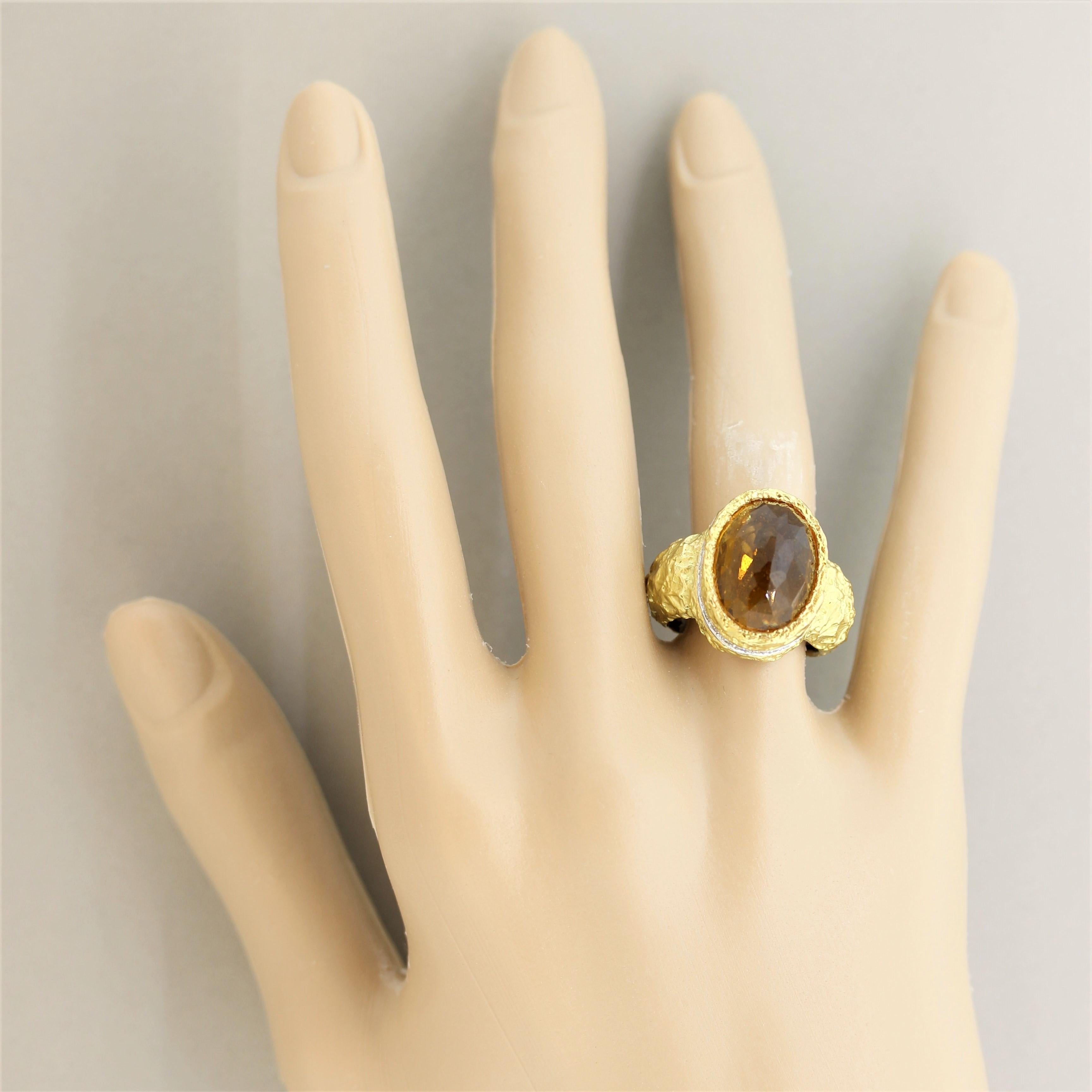 Citrine Diamond Gold Dome Cocktail Ring For Sale 1