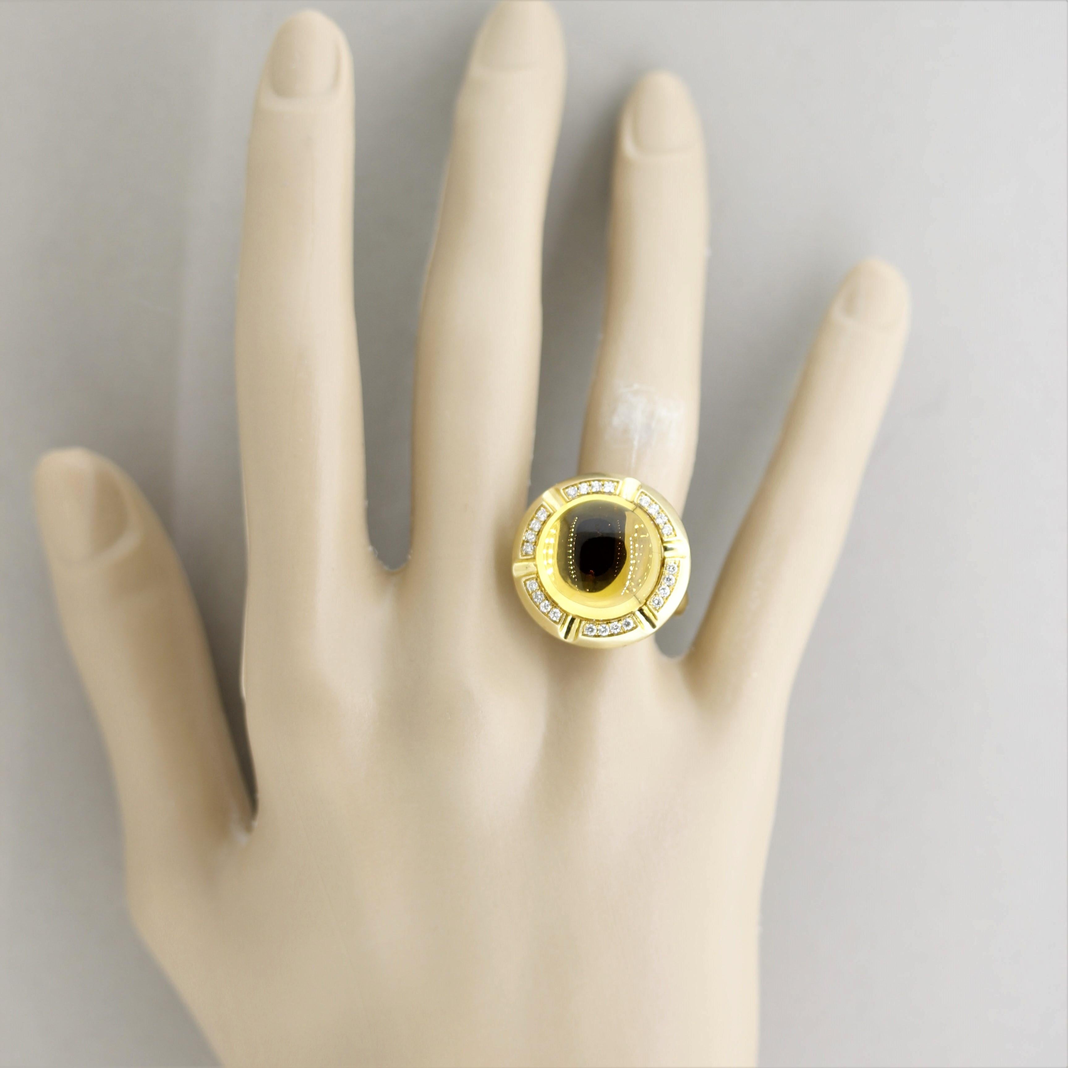Citrine Diamond Gold Domed Cocktail Ring For Sale 5