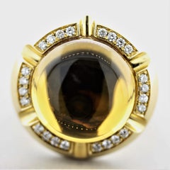 Citrin-Diamant-Gold- gewölbter Cocktailring
