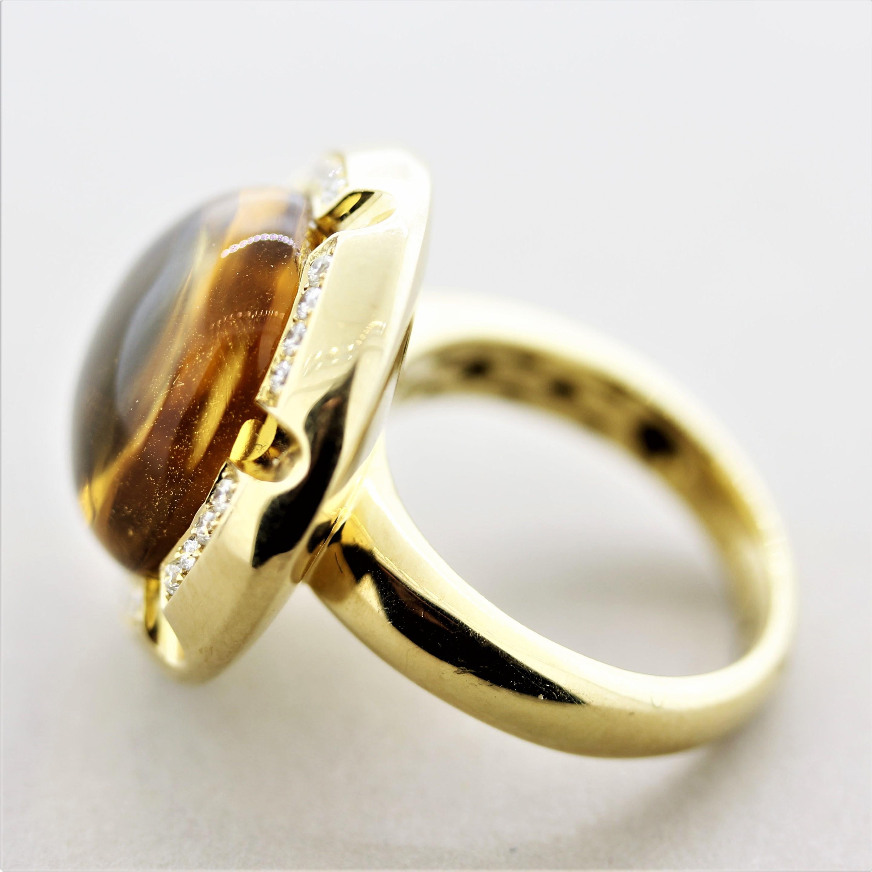 Citrine Diamond Gold Domed Cocktail Ring In New Condition For Sale In Beverly Hills, CA