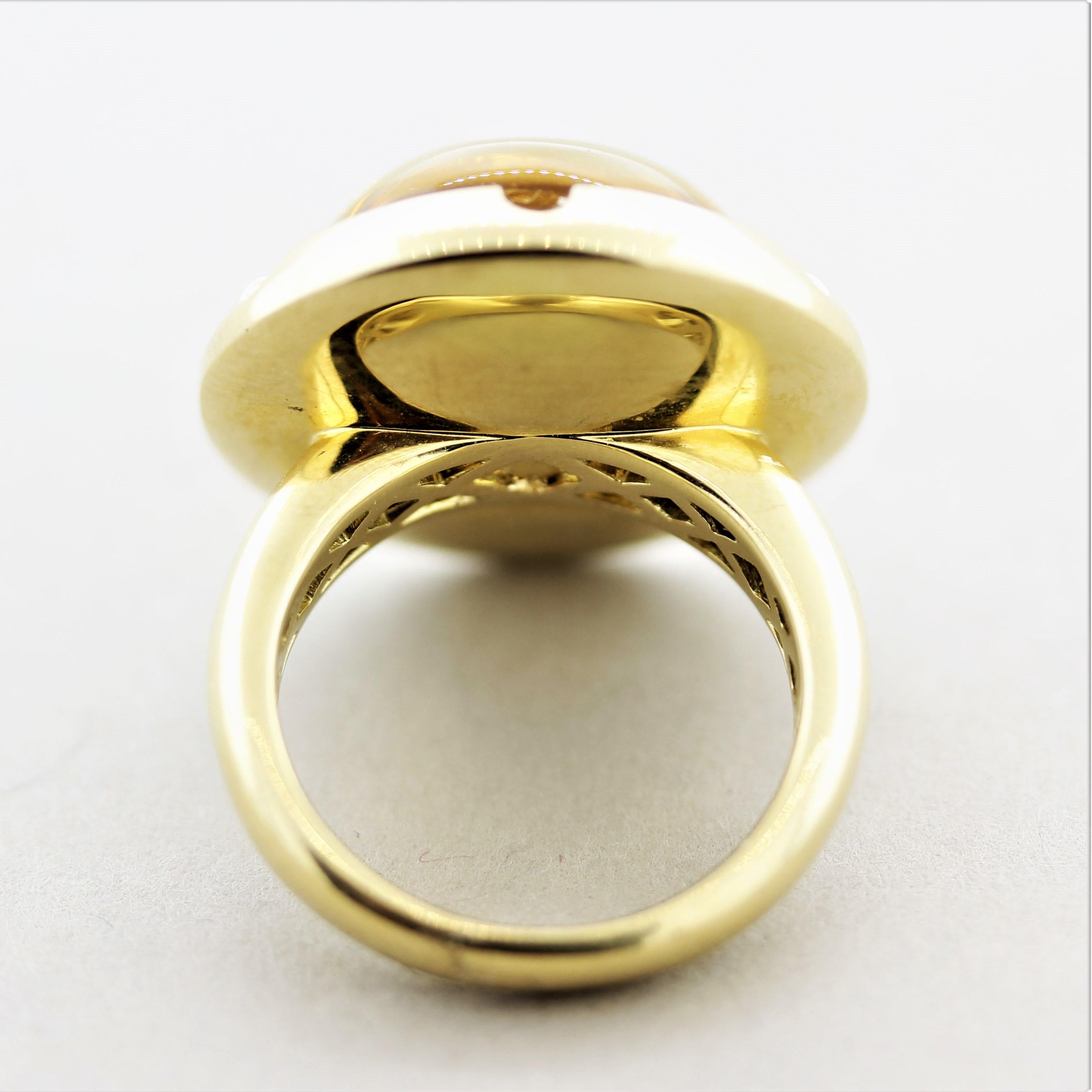 Citrine Diamond Gold Domed Cocktail Ring For Sale 1