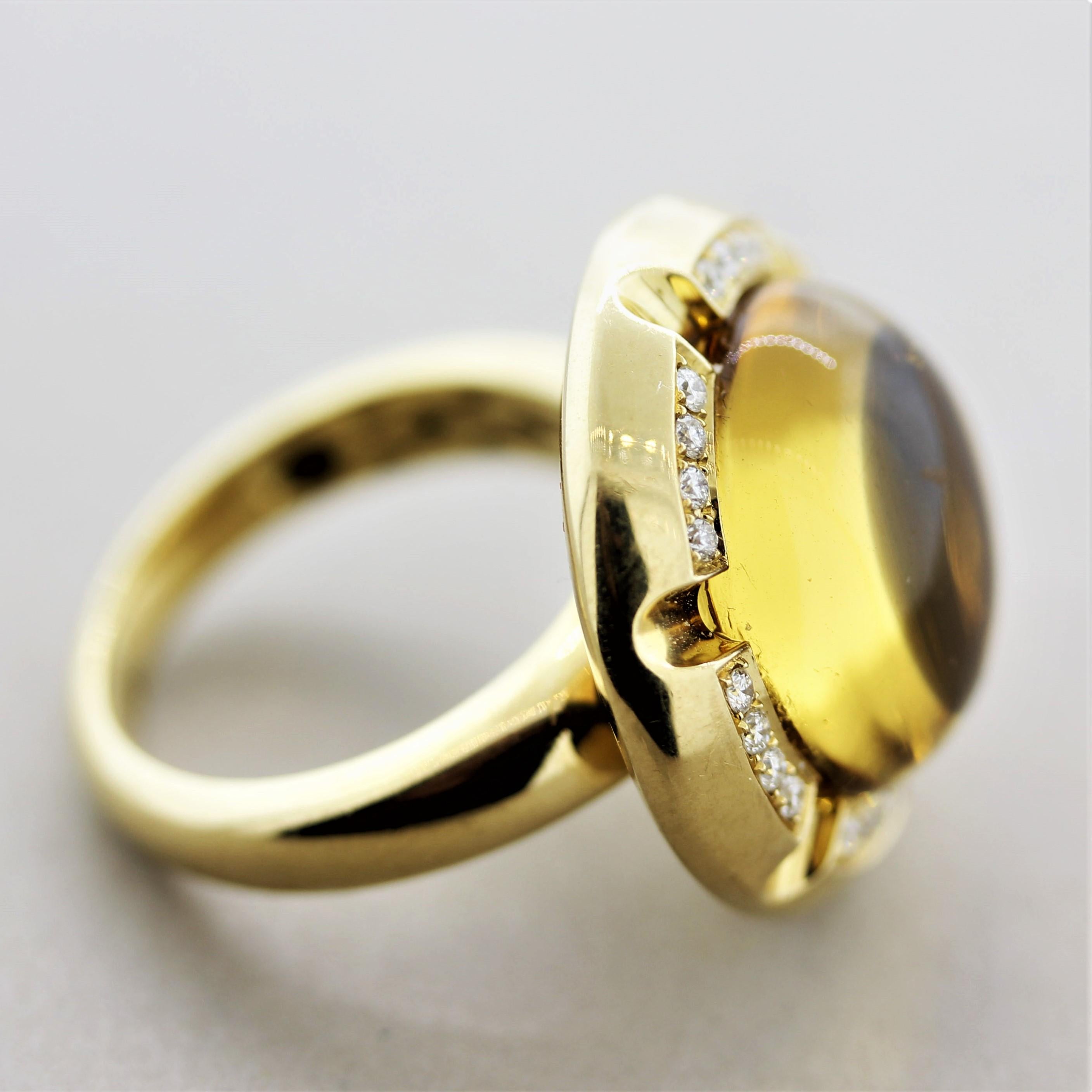 Citrine Diamond Gold Domed Cocktail Ring For Sale 3