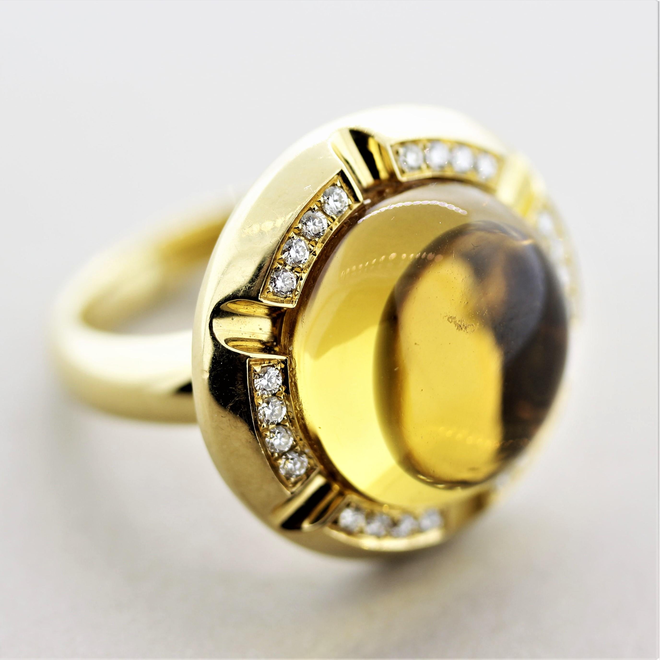 Citrine Diamond Gold Domed Cocktail Ring For Sale 4