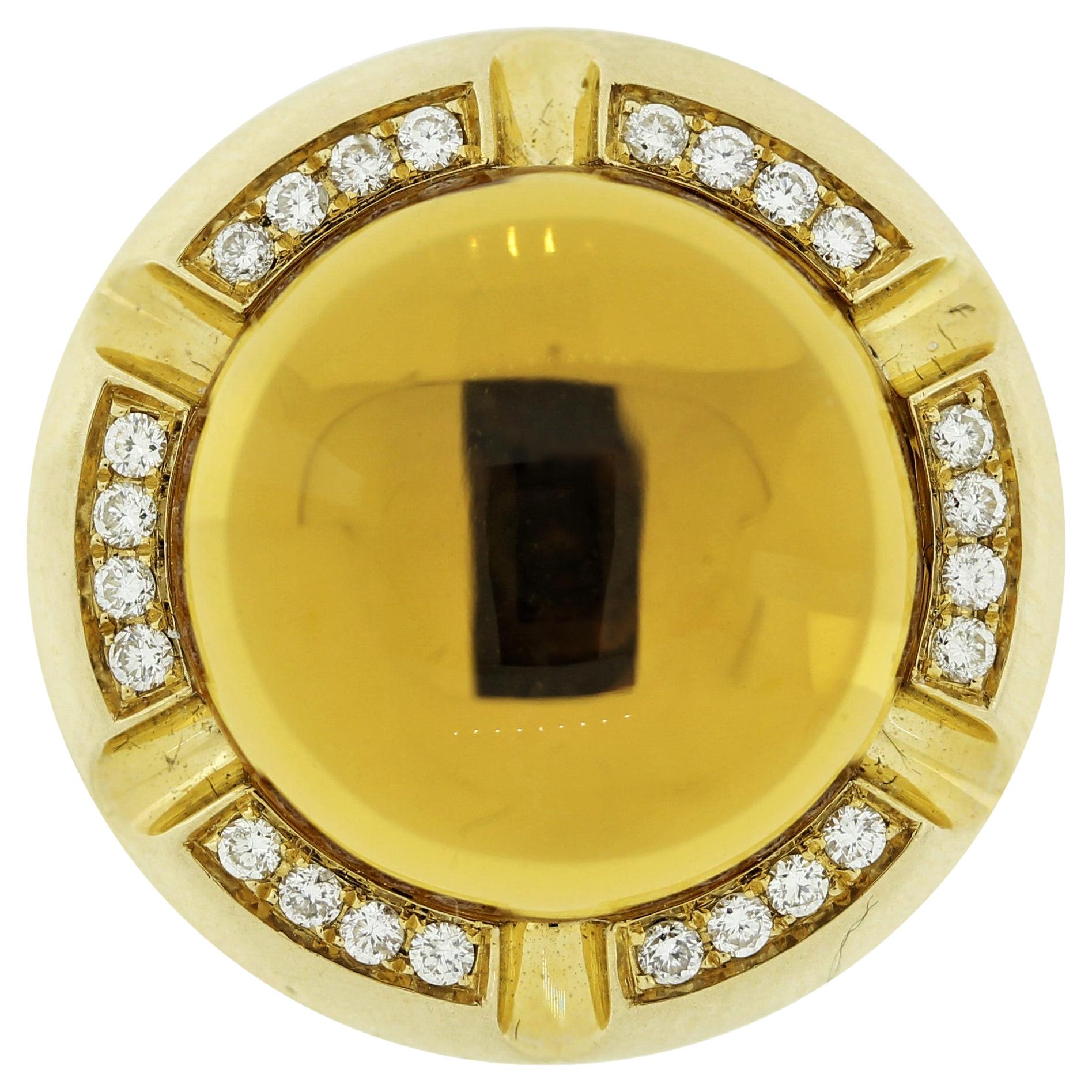 Citrine Diamond Gold Domed Cocktail Ring For Sale