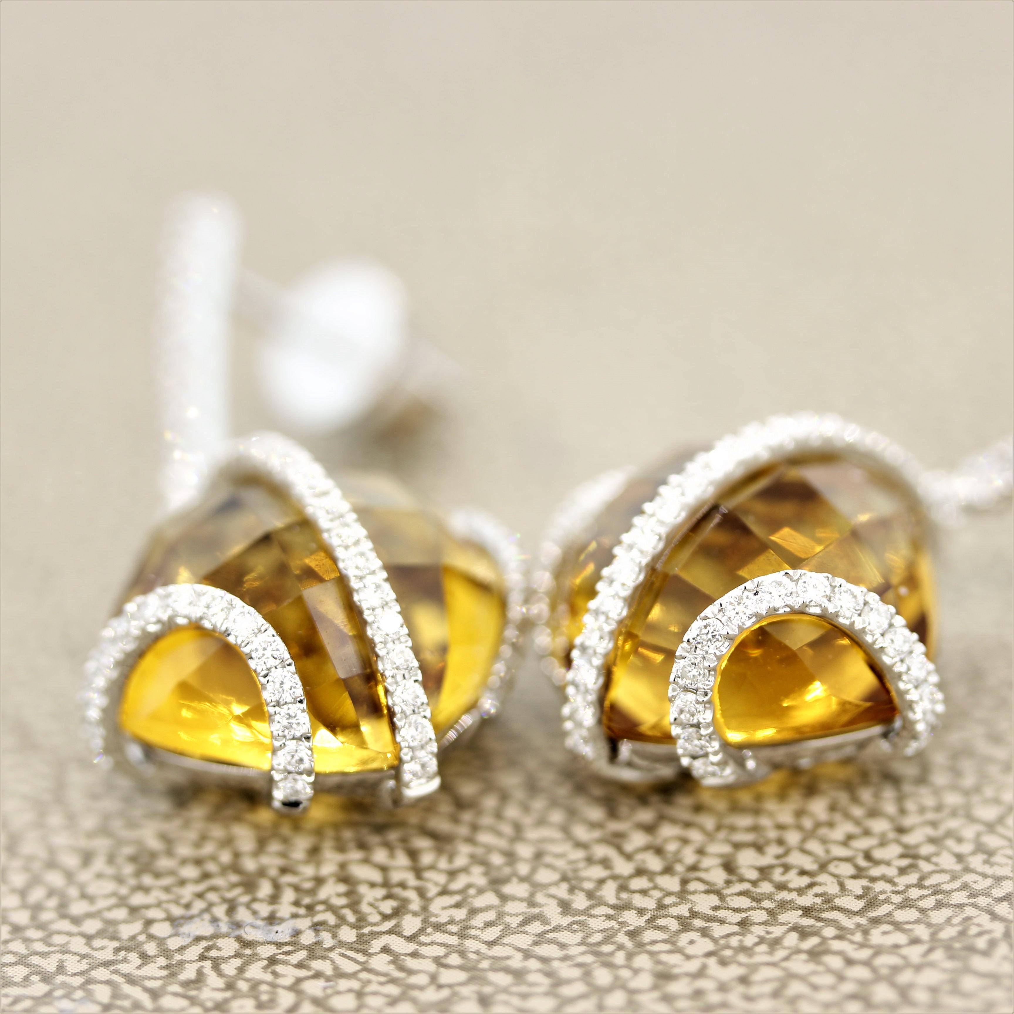 Citrine Diamond Gold Drop Earrings In New Condition In Beverly Hills, CA