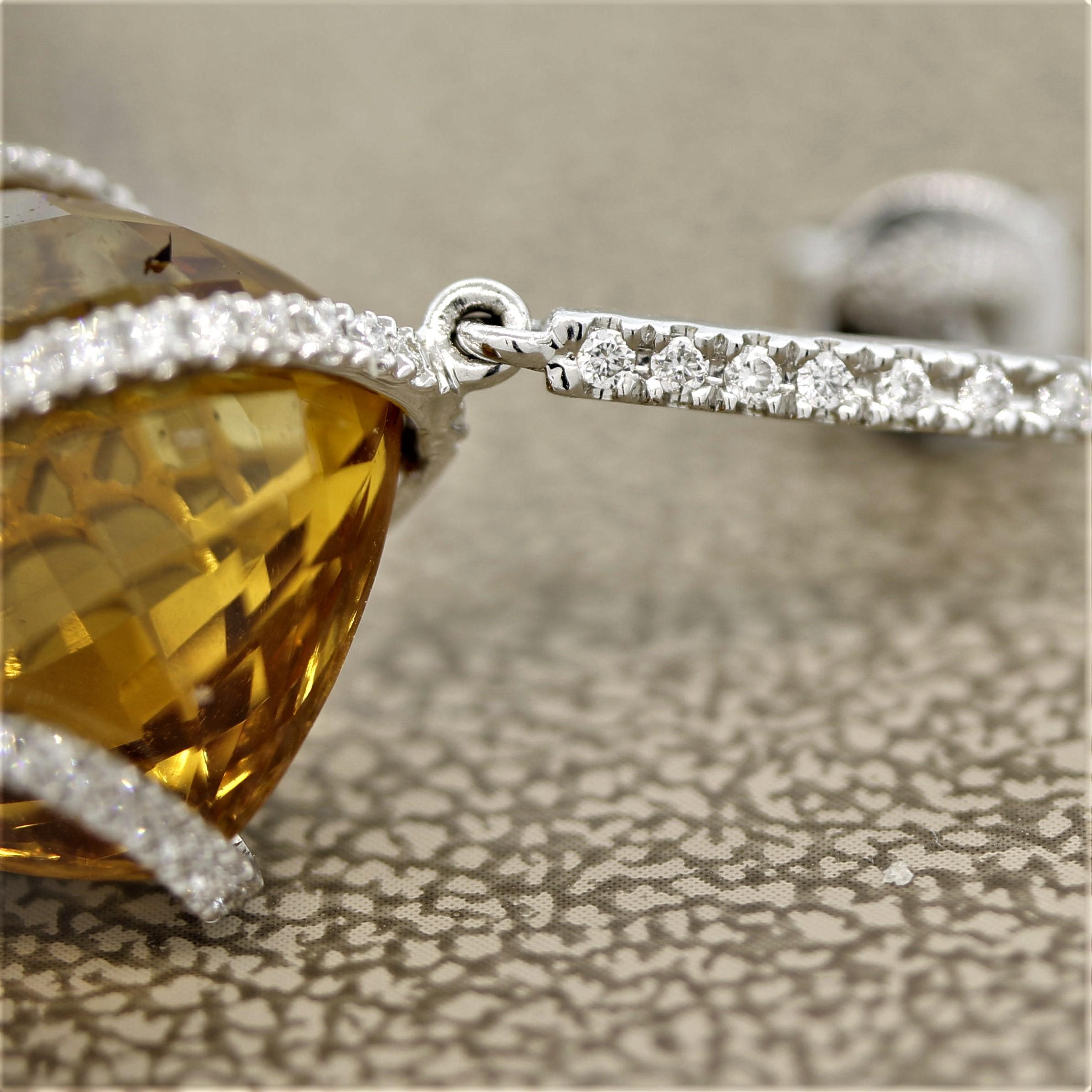 Women's Citrine Diamond Gold Drop Earrings