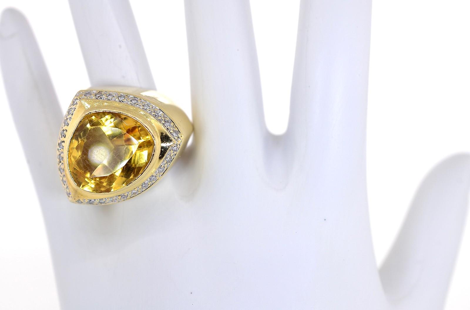 Cushion Cut Citrine Diamond Gold Ring For Sale