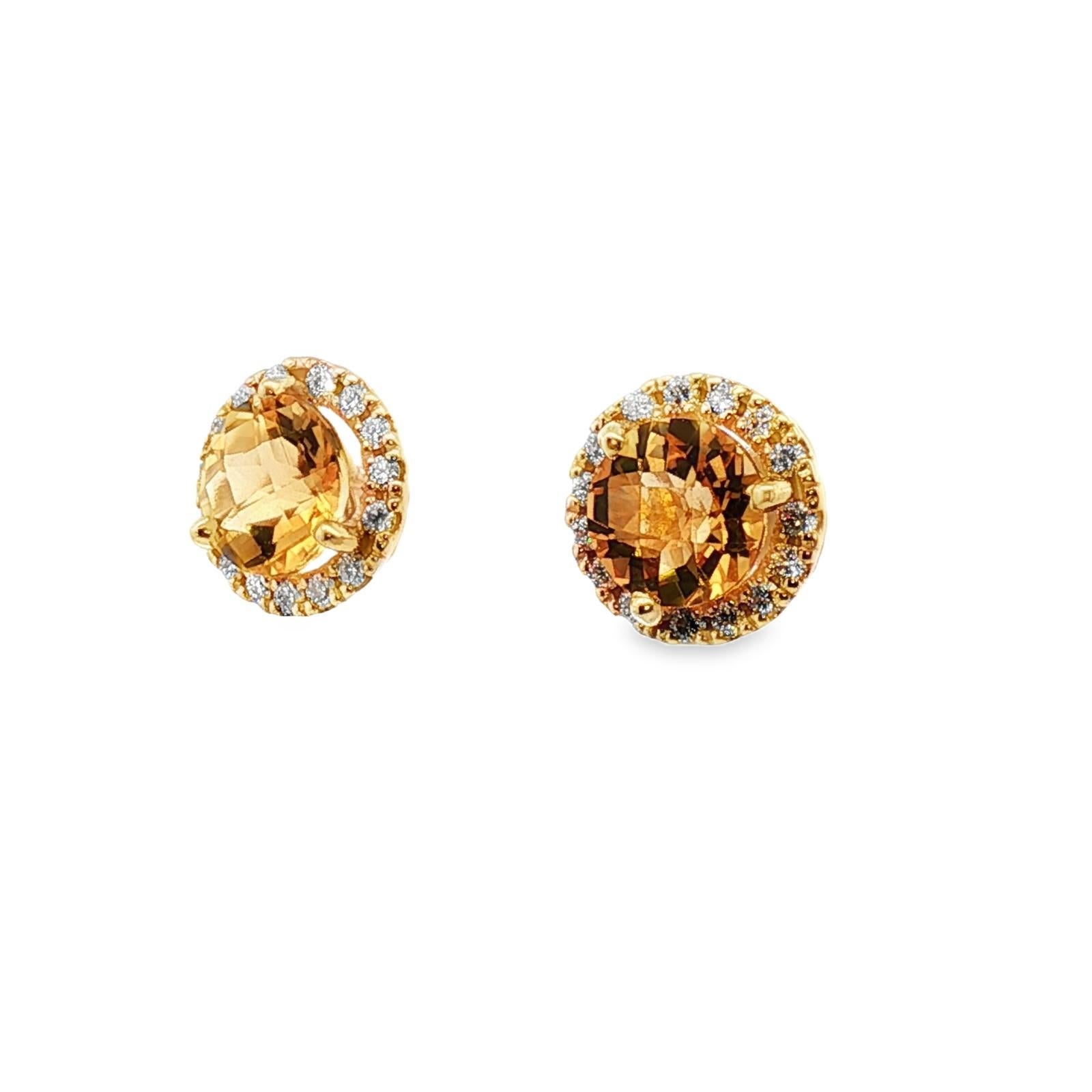 Moderne Boucles d'oreilles en or jaune 14 carats Citrine Diamant Halo en vente