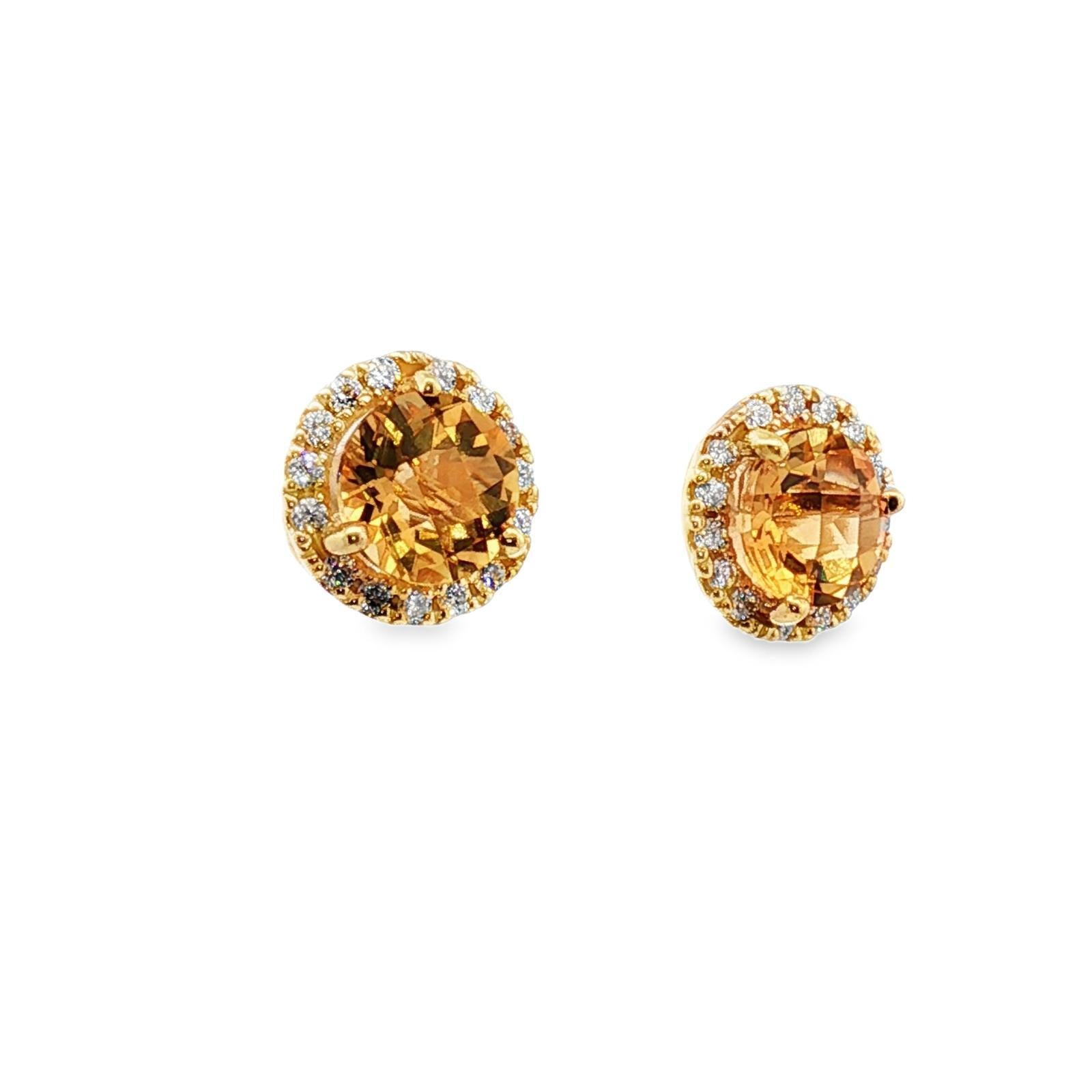 Boucles d'oreilles en or jaune 14 carats Citrine Diamant Halo Excellent état - En vente à Boca Raton, FL