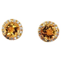 Orecchini a perno in oro giallo 14 carati con diamante citrino