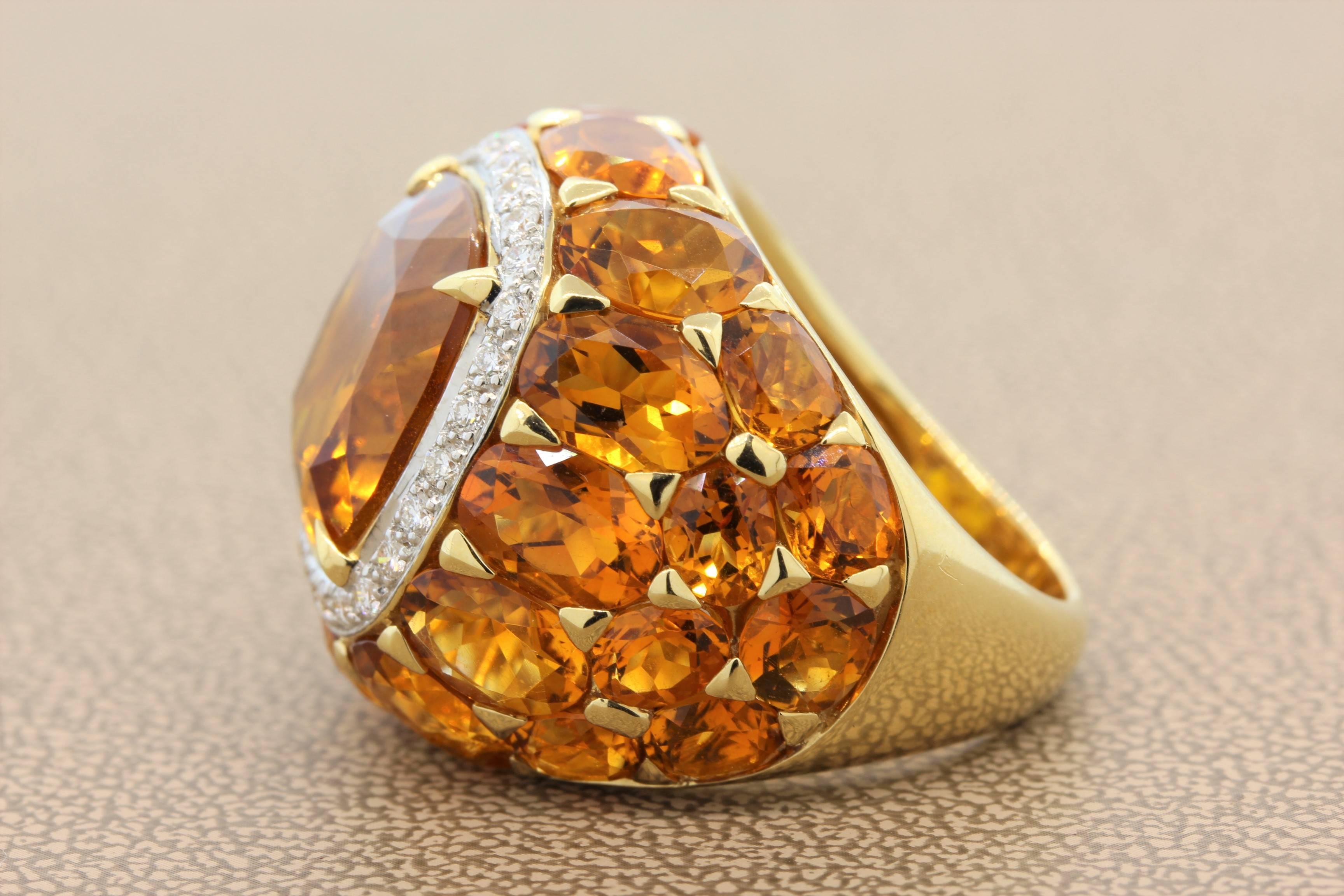 Modern Citrine Diamond Halo Gold Cocktail Ring