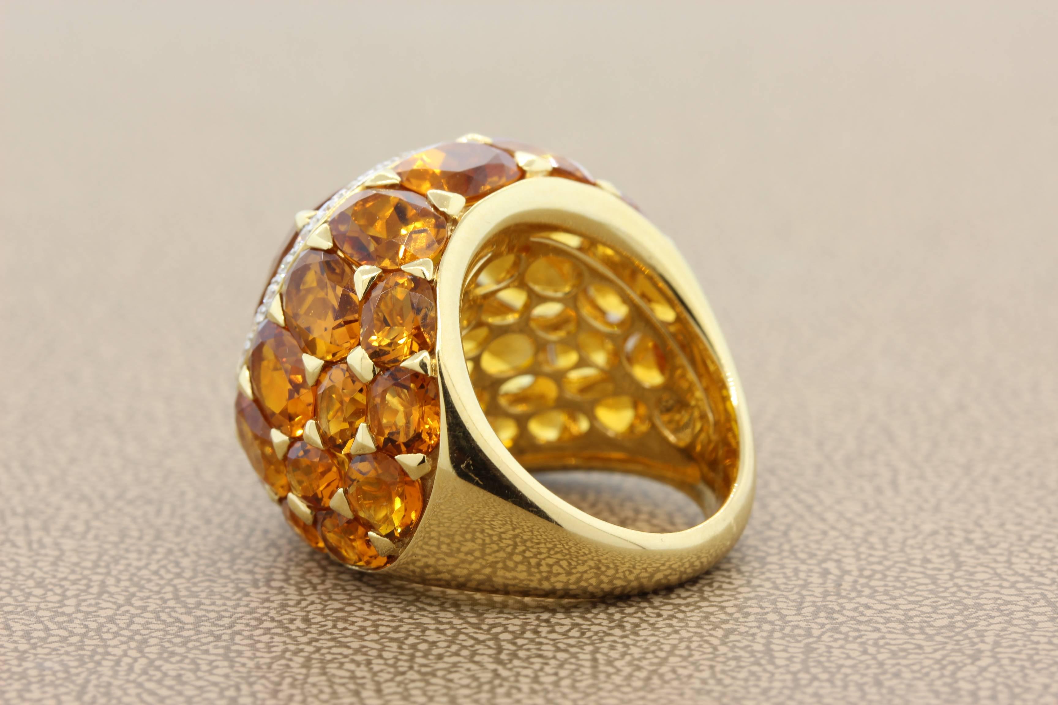 Cushion Cut Citrine Diamond Halo Gold Cocktail Ring