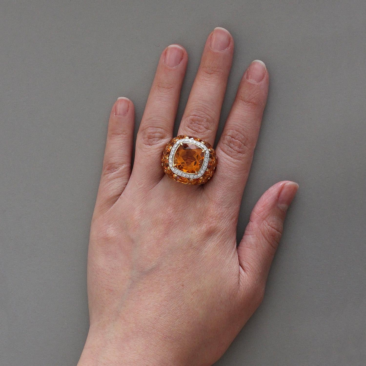 Citrine Diamond Halo Gold Cocktail Ring In New Condition In Beverly Hills, CA