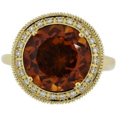 Citrine Diamond Halo Gold Textured Ring