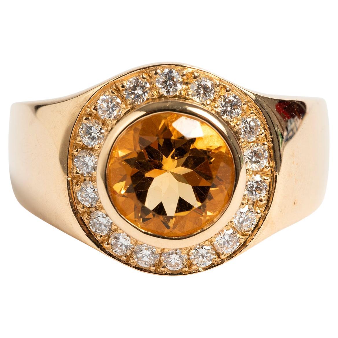 Citrine & Diamond Heavy 9 Carat Stone Ring. Total 0.50 Carat Diamonds 'Approx' For Sale
