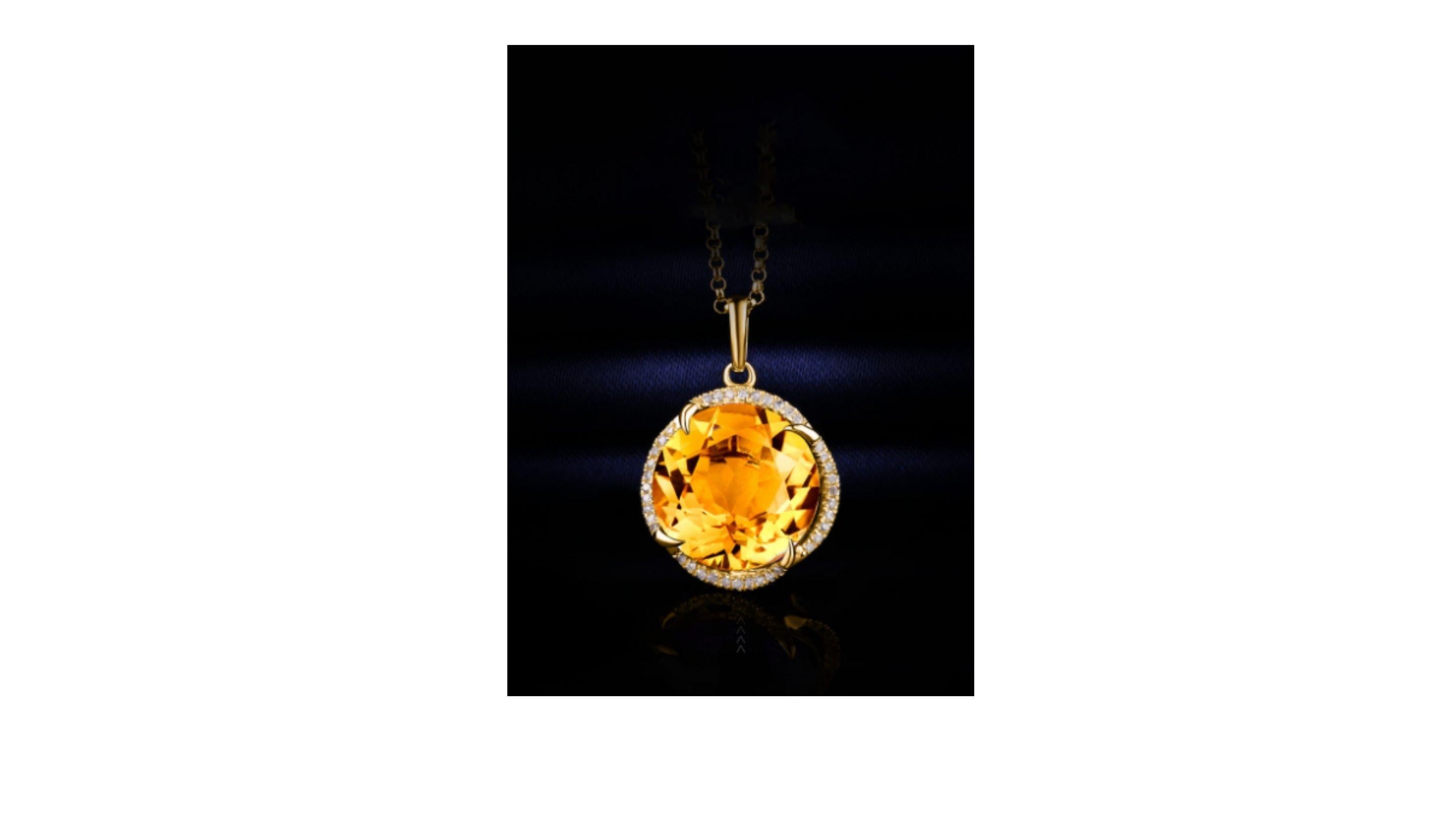 Modern 5.28 Carat Citrine Diamond Necklace 18K Gold For Sale
