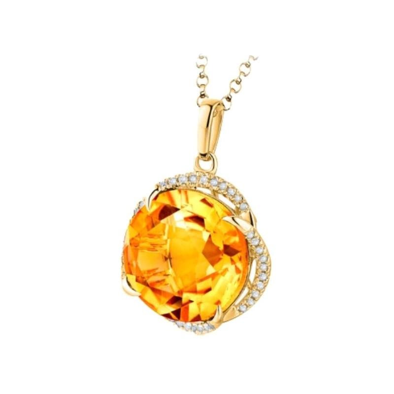 5.28 Carat Citrine Diamond Necklace 18K Gold For Sale