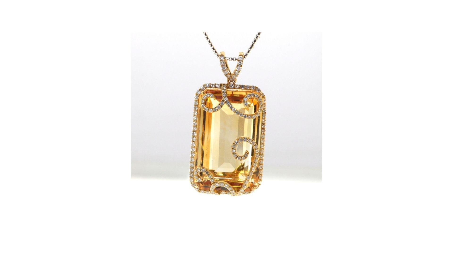 
This Citrine is a wow factor showing off 51.22ct  which is very rare and  with 153 diamonds and this does add class. 

Citrine 51.22ct
Side Stone
Diamond 1.68ct