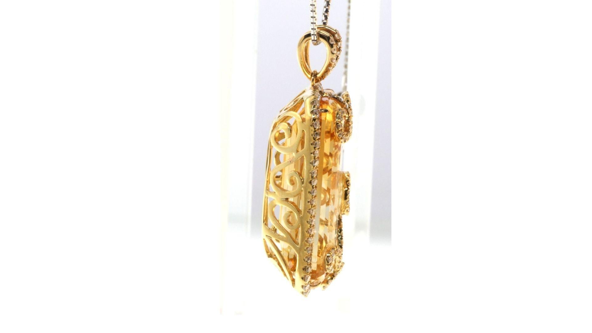 Round Cut Citrine Diamond Necklace 18K Yellow Gold For Sale