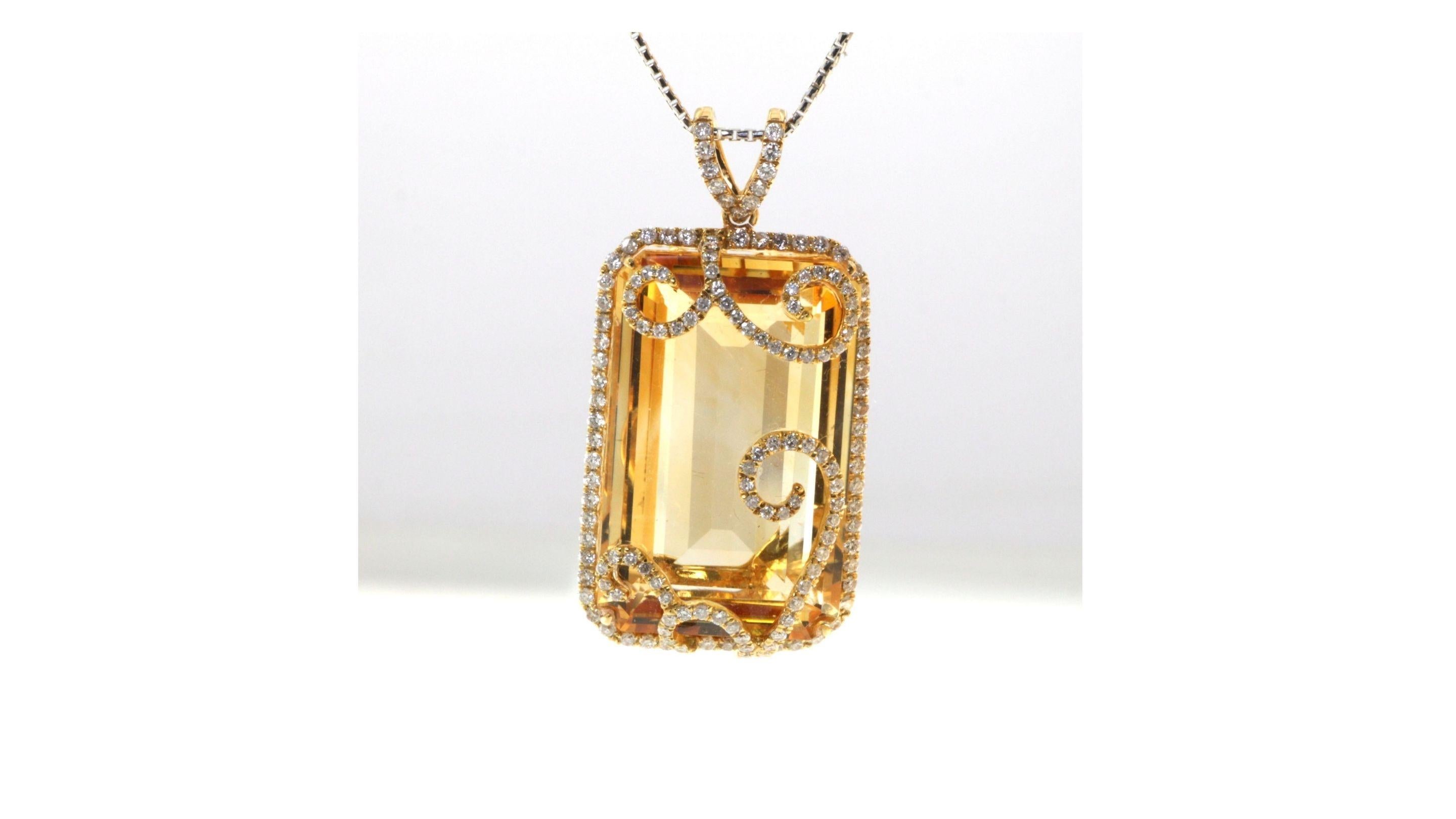 Citrine Diamond Necklace 18K Yellow Gold In New Condition For Sale In Barnsley, GB