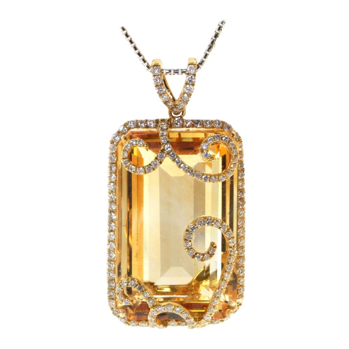 Citrine Diamond Necklace 18K Yellow Gold For Sale