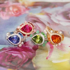 Citrine, Diamond, Pearl and Spessartite Gold Ring