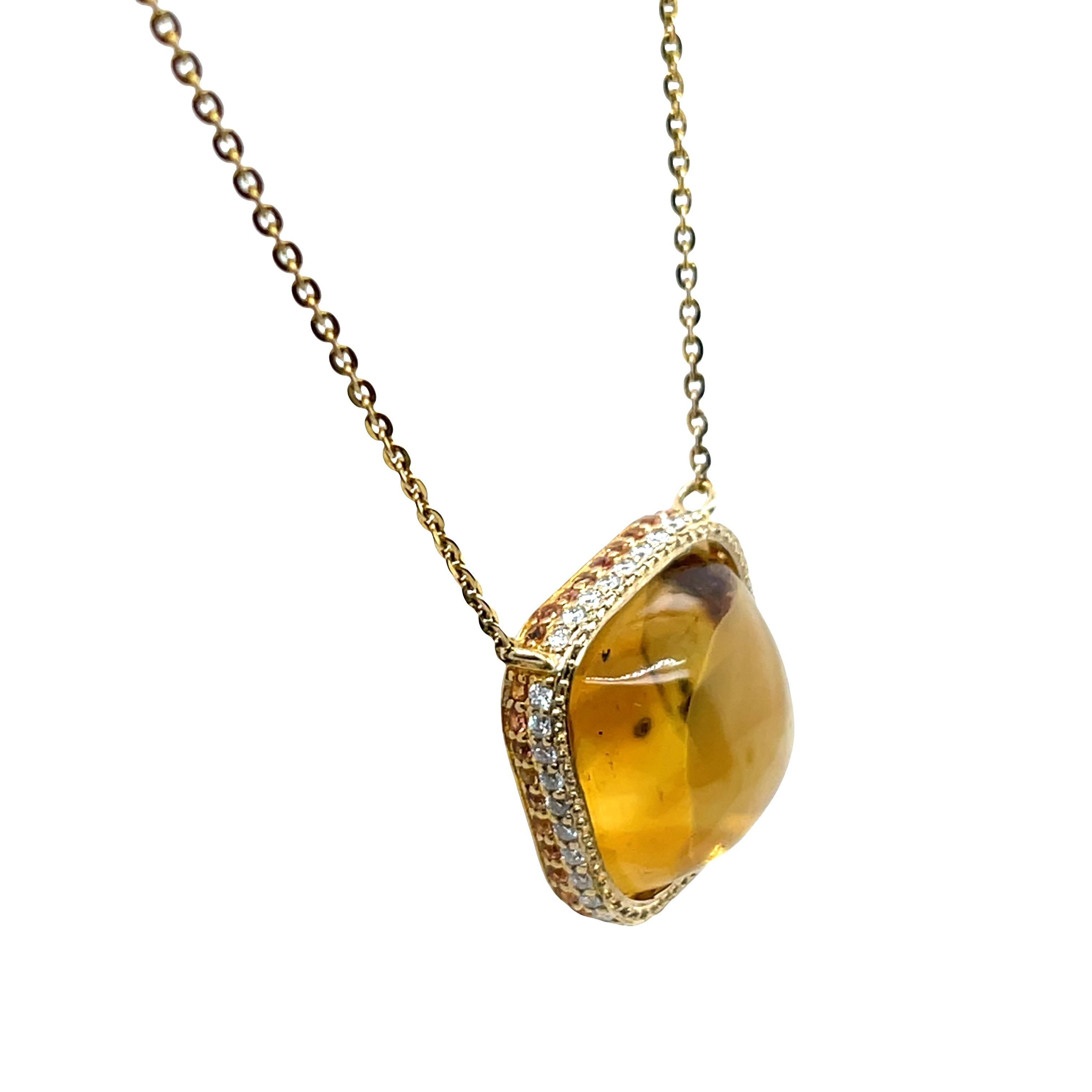 Taille ronde Pendentif citrine et diamant - or jaune 18 ct motif halo caché en vente
