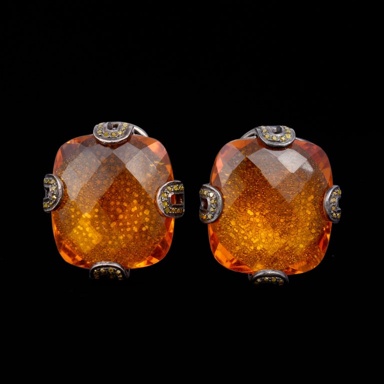 Citrine Diamond Pendant Necklace Earrings Set Silver 18 Karat Gold Fine