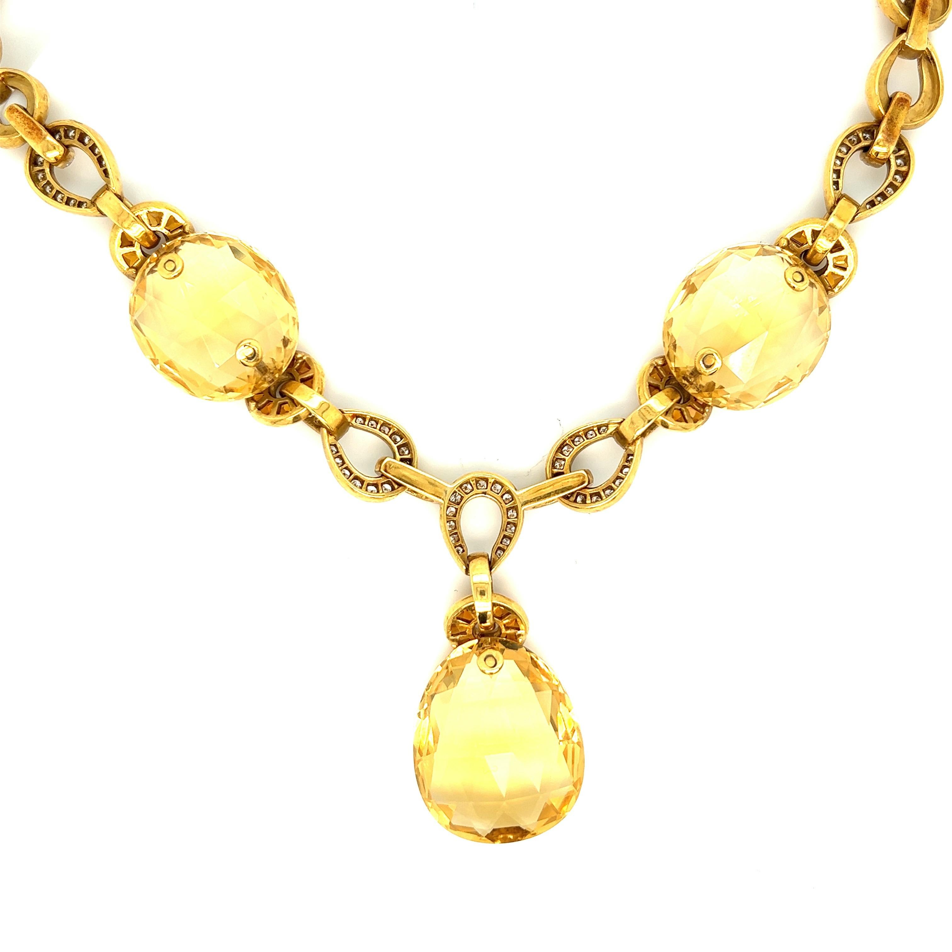 Citrine Diamond Pendant Necklace In Excellent Condition For Sale In New York, NY
